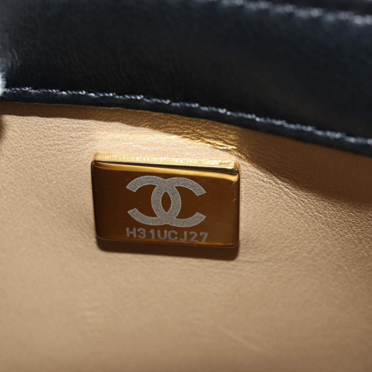 CHANEL Mini Matelasse Chain Shoulder Bag Lamb Skin Black Gold CC Auth 142102SM