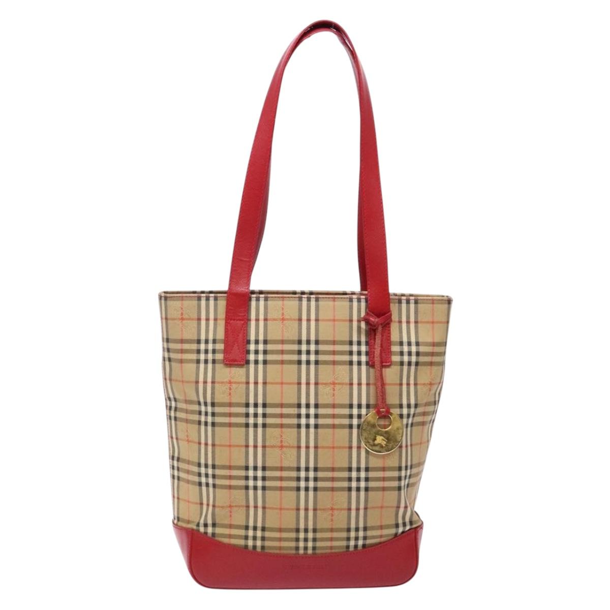 BURBERRY Nova Check Tote Bag Canvas Beige Gold Auth 142111