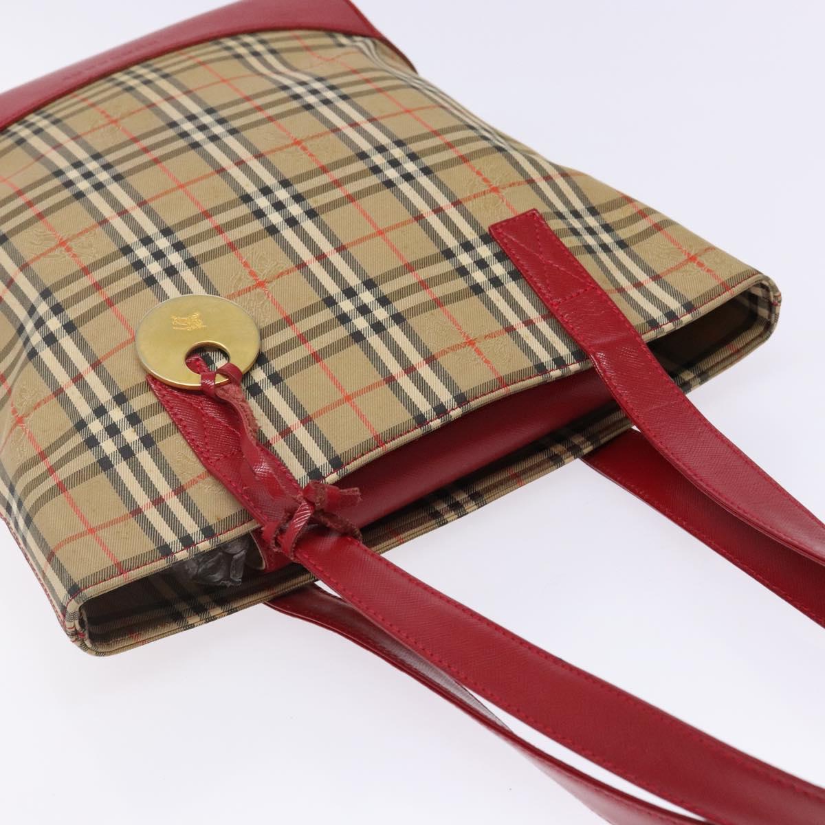 BURBERRY Nova Check Tote Bag Canvas Beige Gold Auth 142111