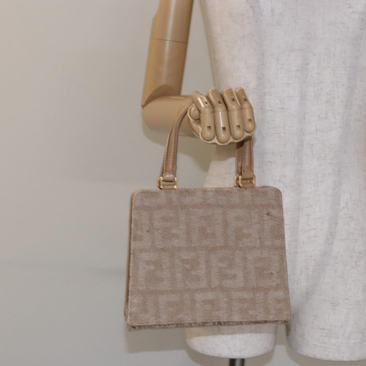 FENDI Zucca Canvas Hand Bag Beige Gold Auth 142112