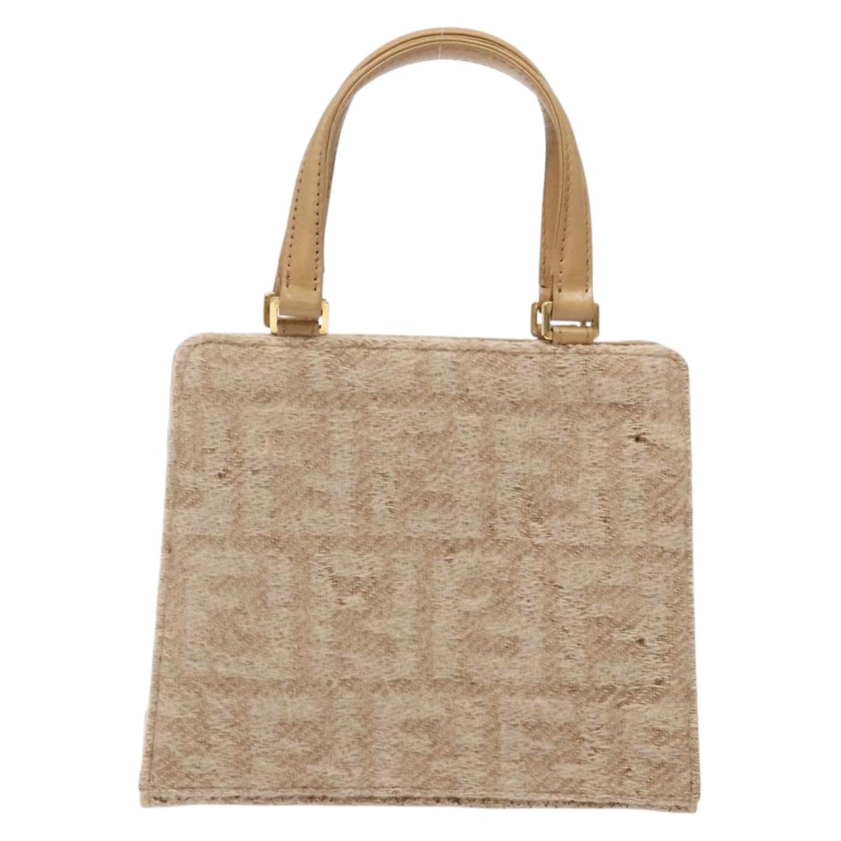 FENDI Zucca Canvas Hand Bag Beige Gold Auth 142112