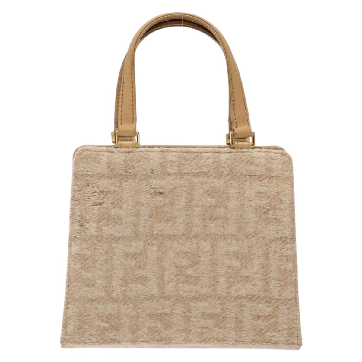 FENDI Zucca Canvas Hand Bag Beige Gold Auth 142112