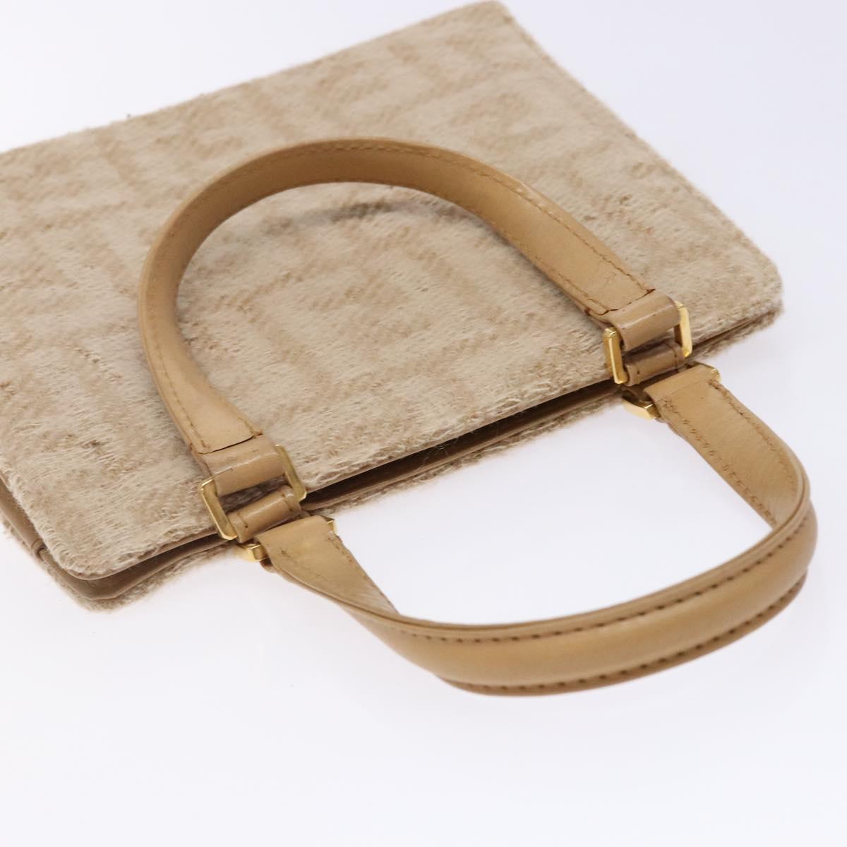 FENDI Zucca Canvas Hand Bag Beige Gold Auth 142112