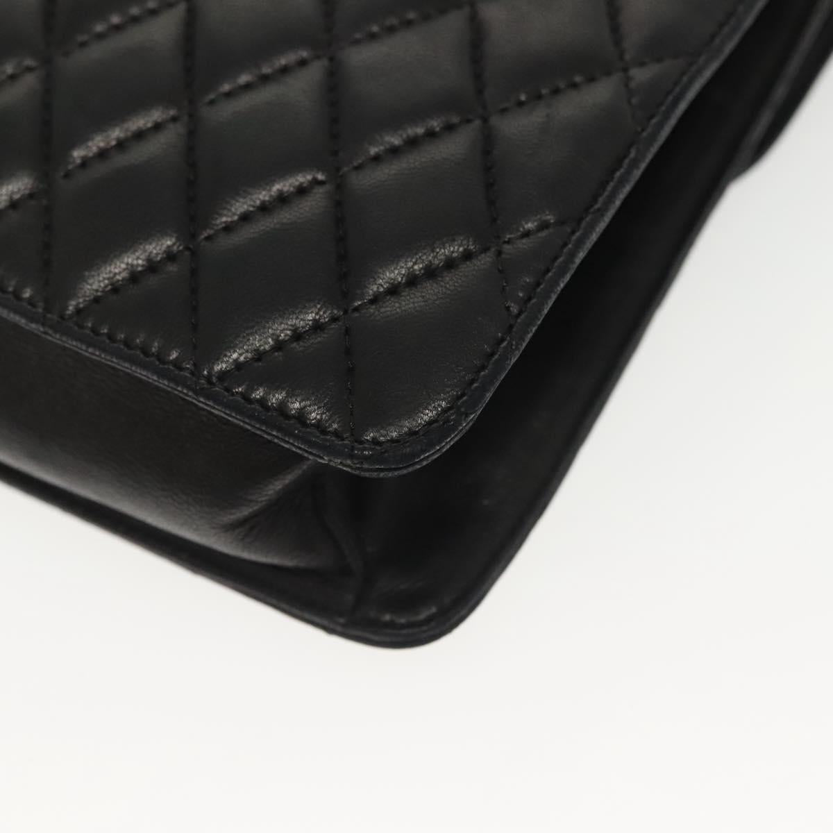 BALLY Chain Shoulder Bag Leather Black Gold Auth 142113