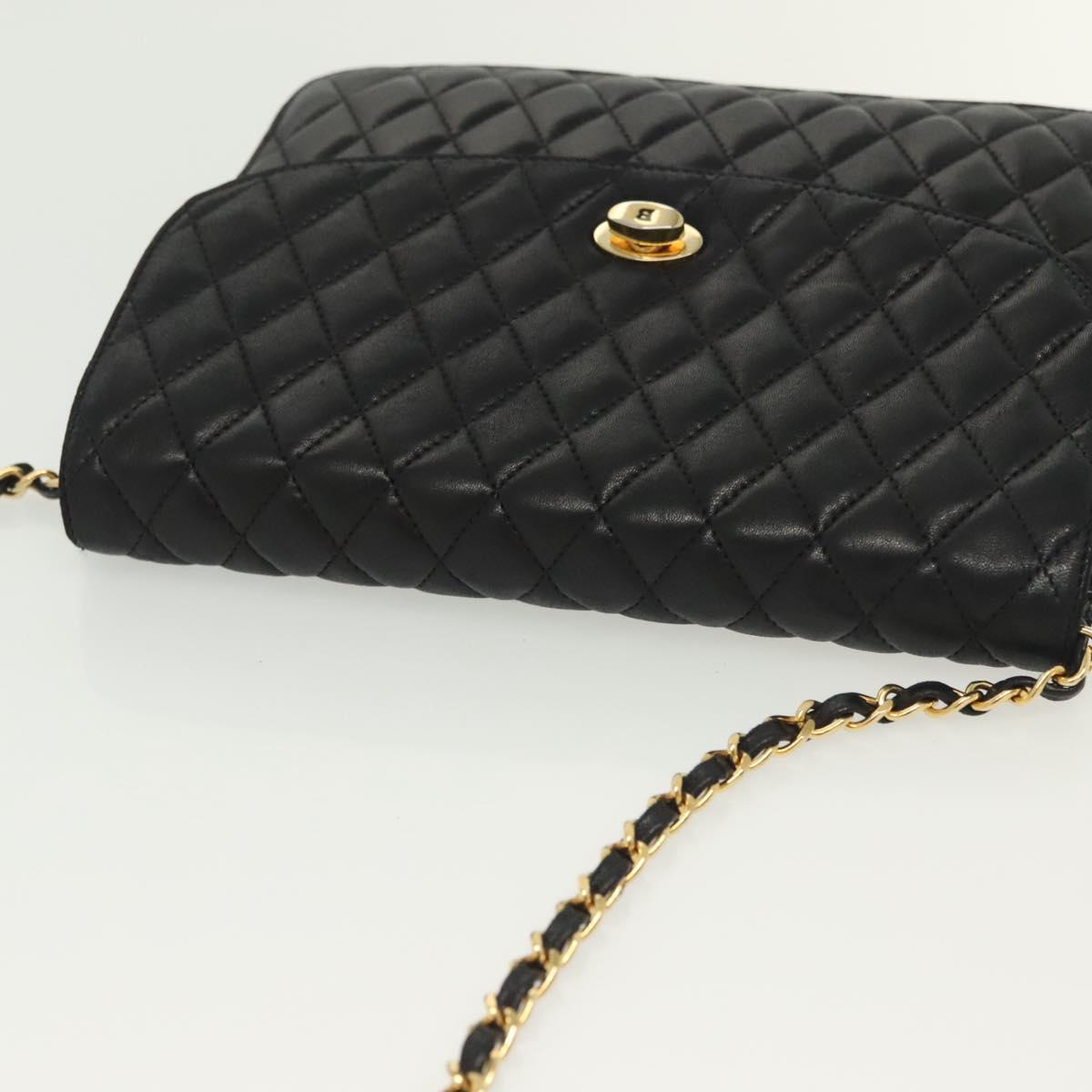 BALLY Chain Shoulder Bag Leather Black Gold Auth 142113