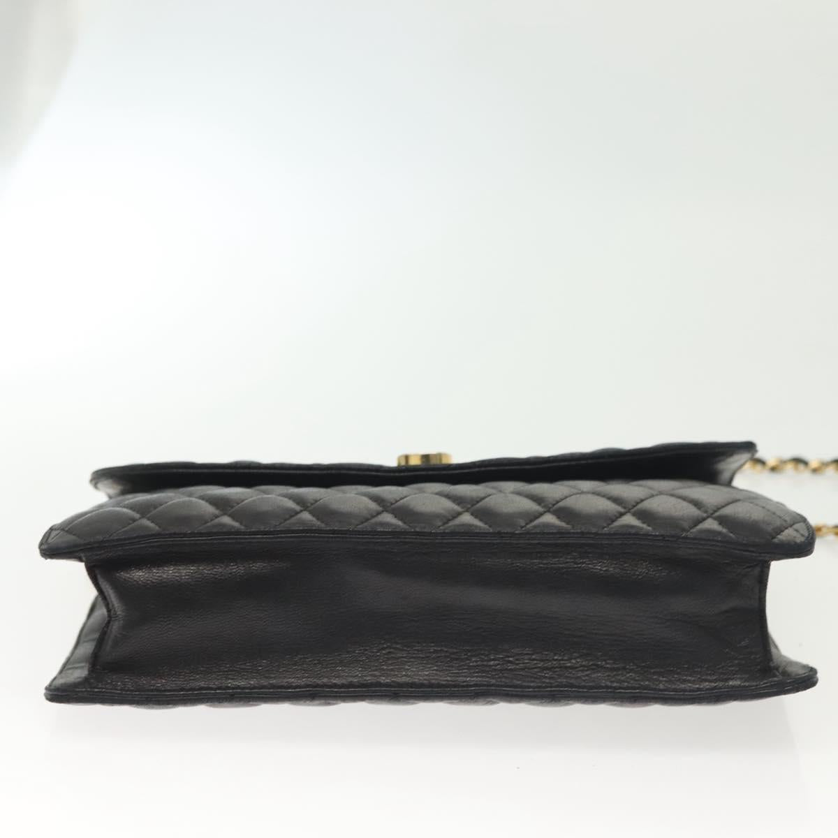 BALLY Chain Shoulder Bag Leather Black Gold Auth 142113