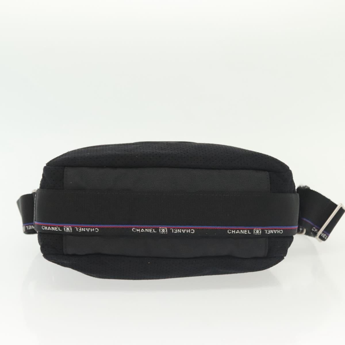 CHANEL Sports Shoulder Bag Canvas Black Silver CC Auth 142114