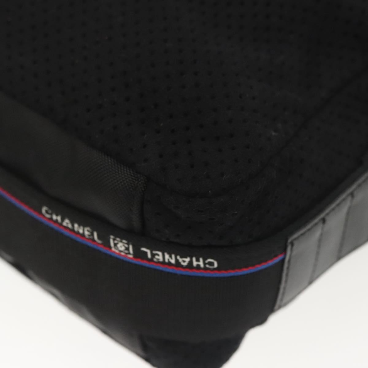 CHANEL Sports Shoulder Bag Canvas Black Silver CC Auth 142114