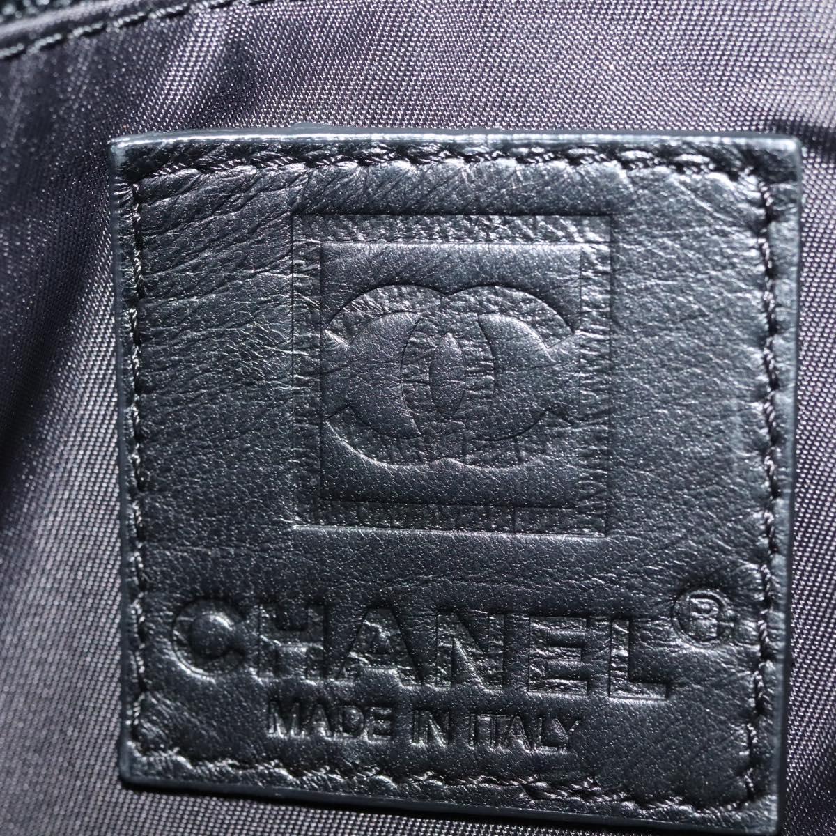 CHANEL Sports Shoulder Bag Canvas Black Silver CC Auth 142114