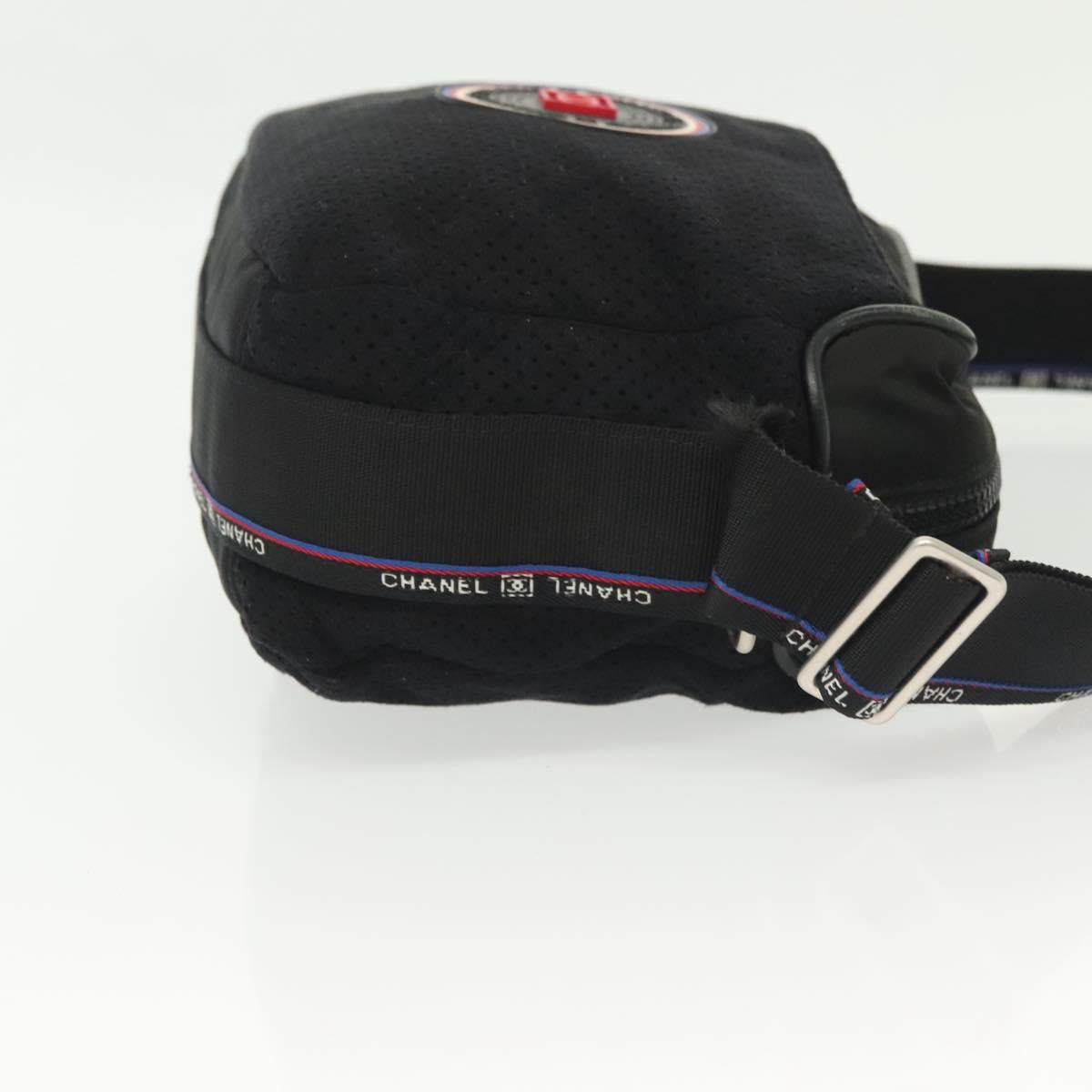 CHANEL Sports Shoulder Bag Canvas Black Silver CC Auth 142114