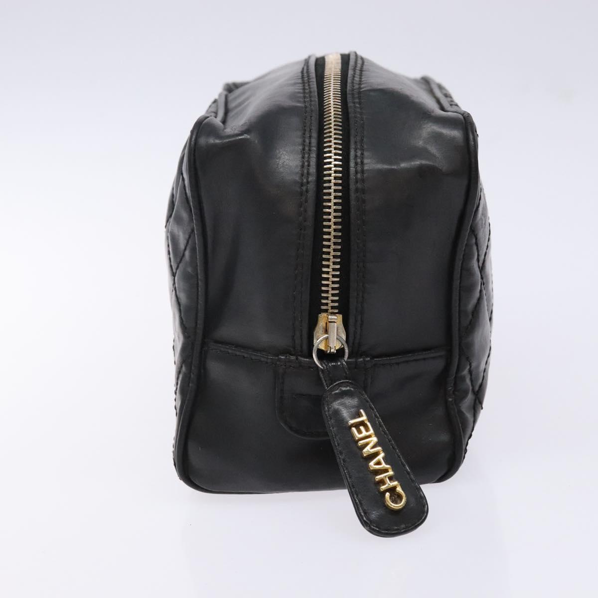 CHANEL Matelasse Pouch Leather Black Gold CC Auth 142115