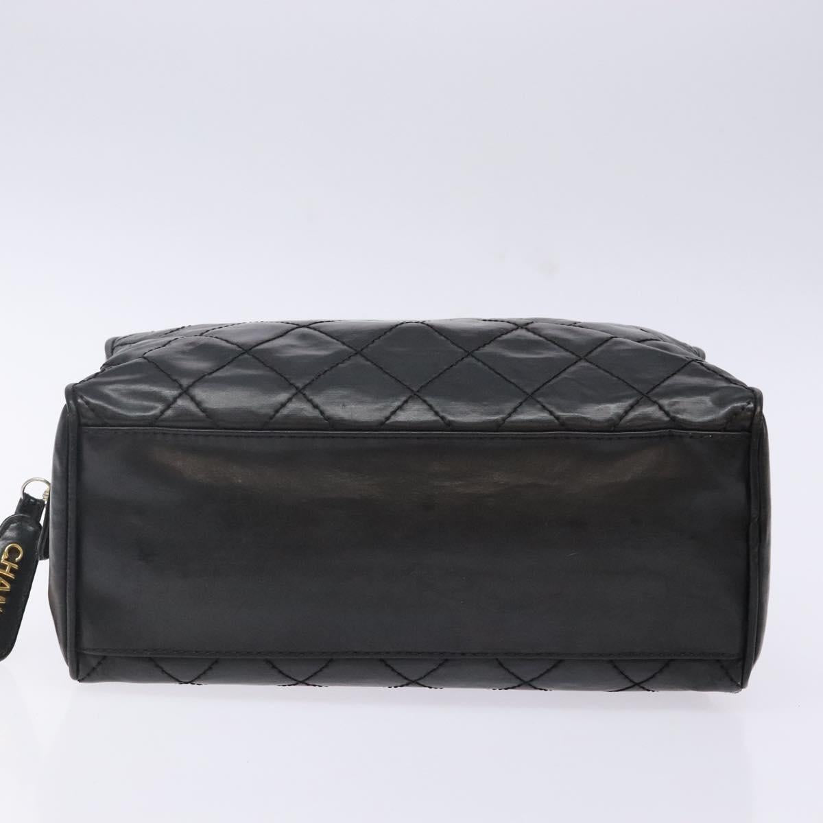 CHANEL Matelasse Pouch Leather Black Gold CC Auth 142115
