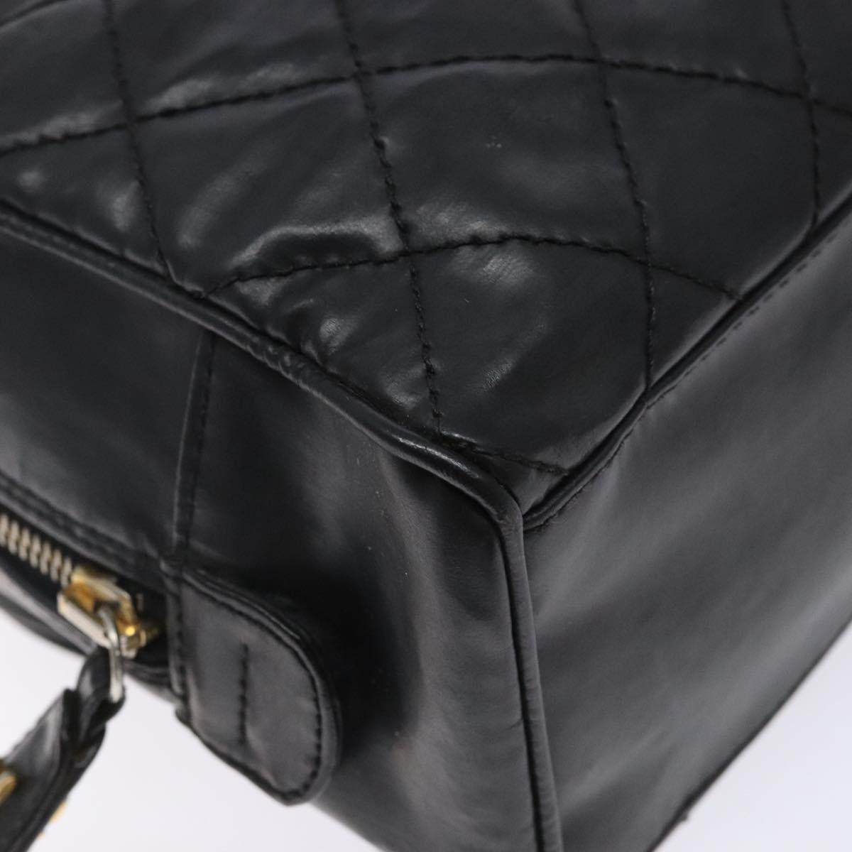 CHANEL Matelasse Pouch Leather Black Gold CC Auth 142115