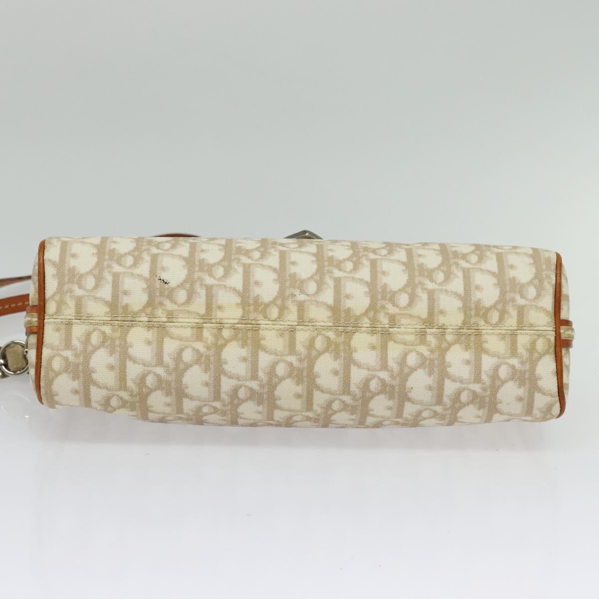 Christian Dior Trotter Canvas Romantic Shoulder Bag PVC Beige Silver Auth 142116