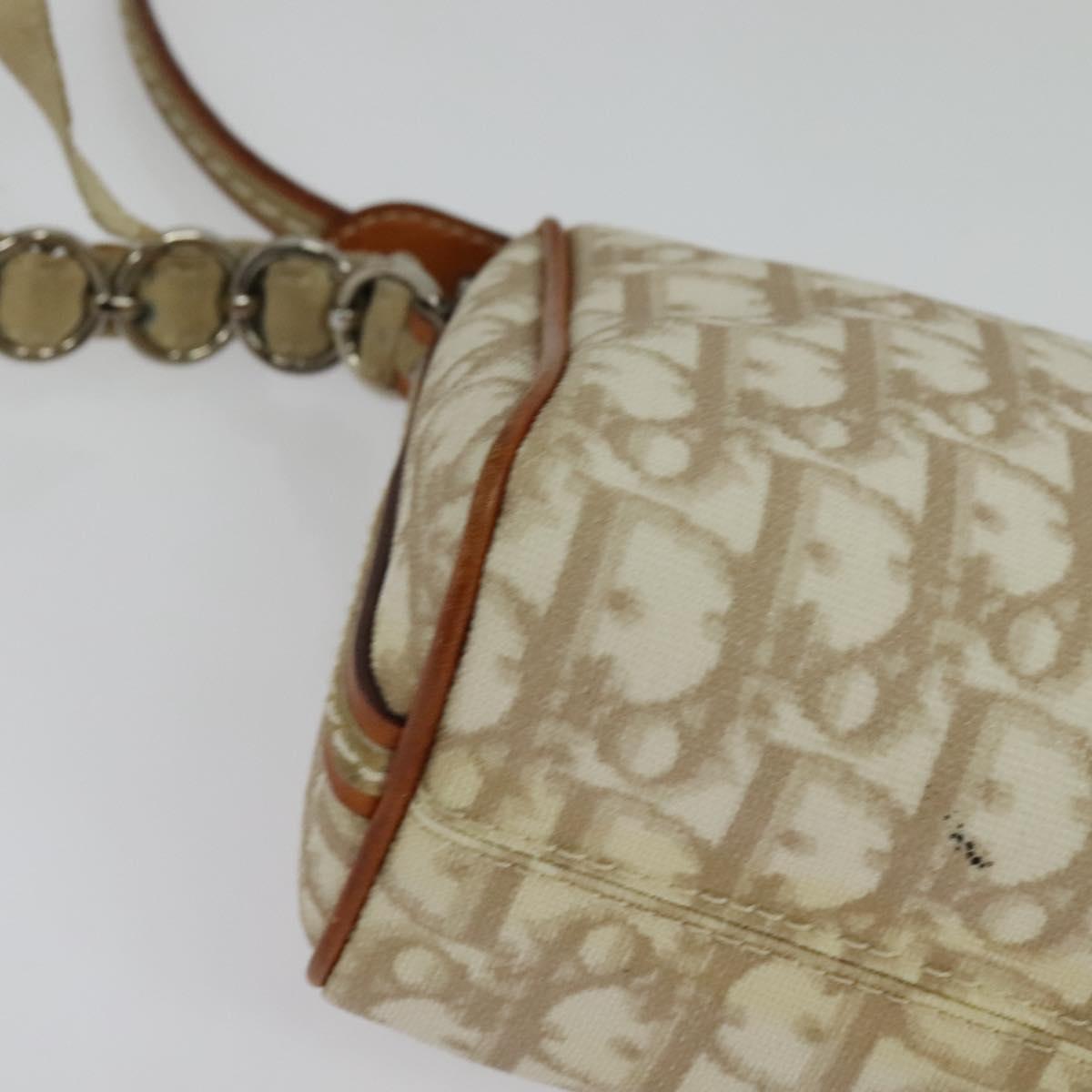 Christian Dior Trotter Canvas Romantic Shoulder Bag PVC Beige Silver Auth 142116