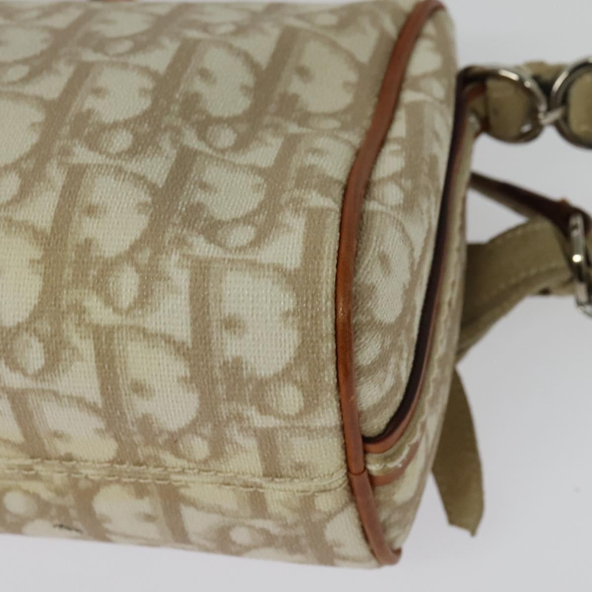 Christian Dior Trotter Canvas Romantic Shoulder Bag PVC Beige Silver Auth 142116