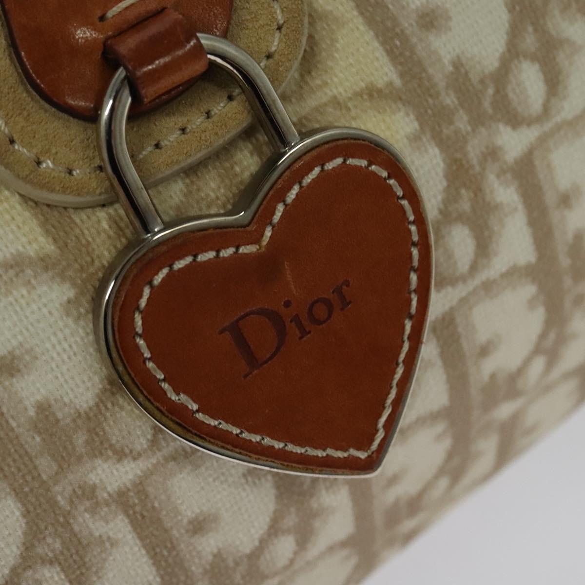 Christian Dior Trotter Canvas Romantic Shoulder Bag PVC Beige Silver Auth 142116