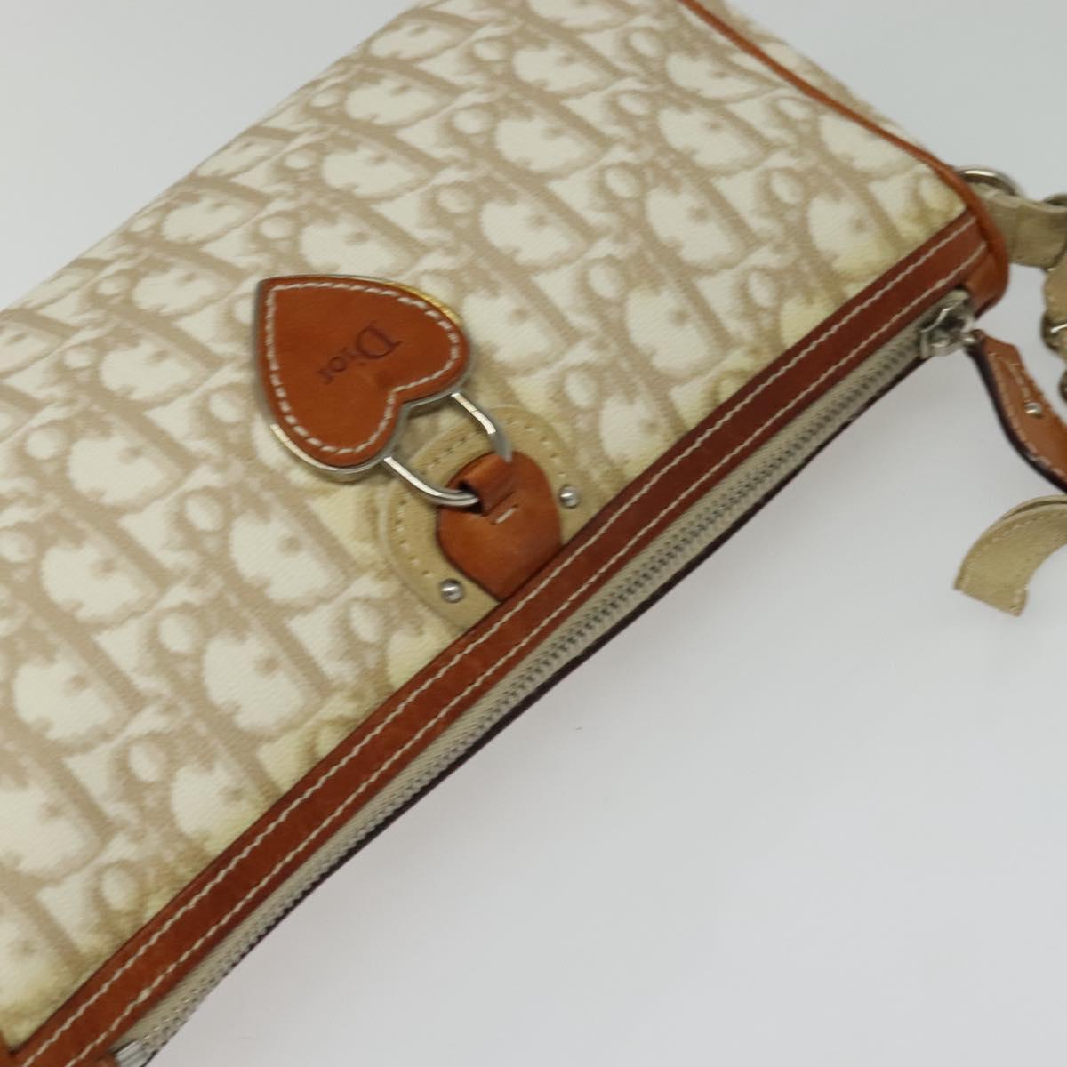 Christian Dior Trotter Canvas Romantic Shoulder Bag PVC Beige Silver Auth 142116