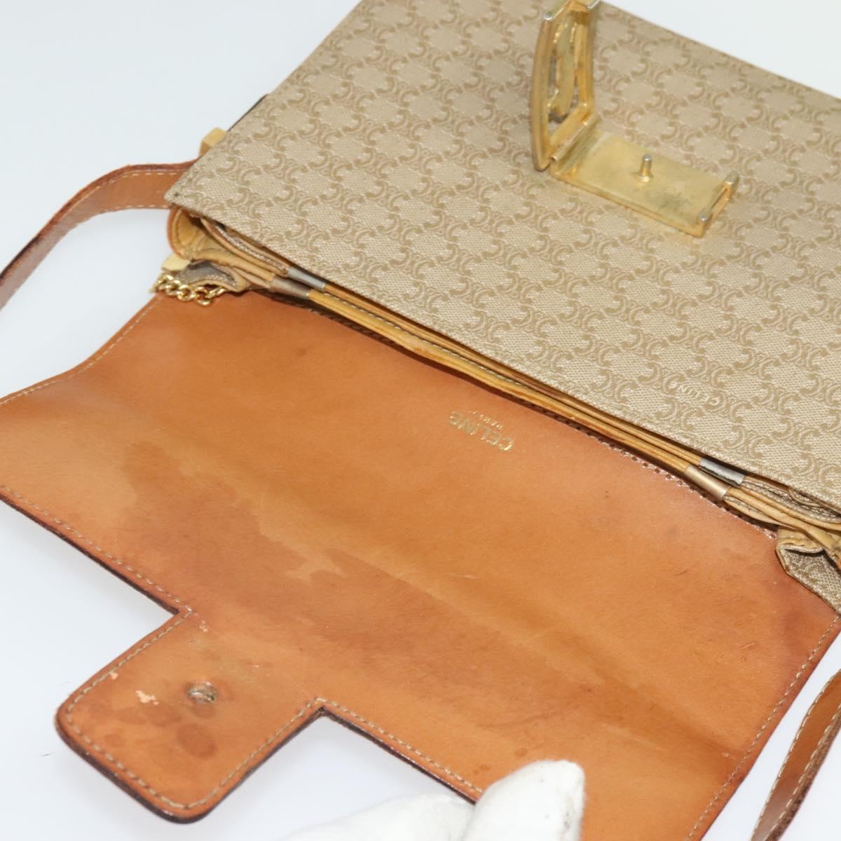 CELINE Macadam Canvas Shoulder Bag PVC Beige Gold Auth 142119