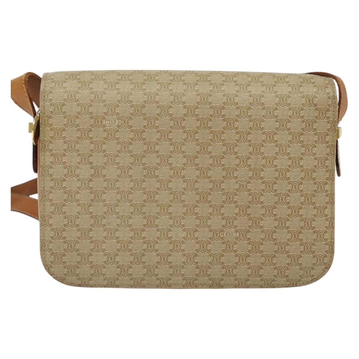 CELINE Macadam Canvas Shoulder Bag PVC Beige Gold Auth 142119