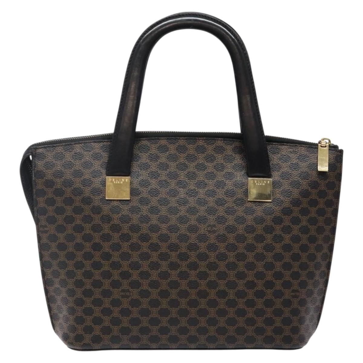 CELINE Macadam Canvas Hand Bag PVC Leather Black Gold Auth 142120