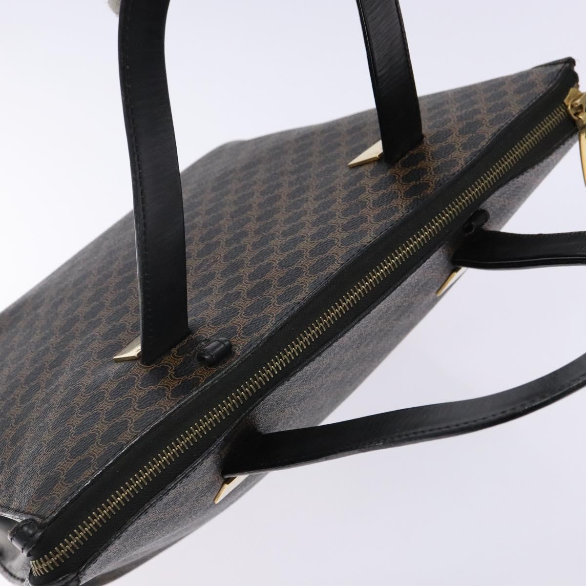CELINE Macadam Canvas Hand Bag PVC Leather Black Gold Auth 142120