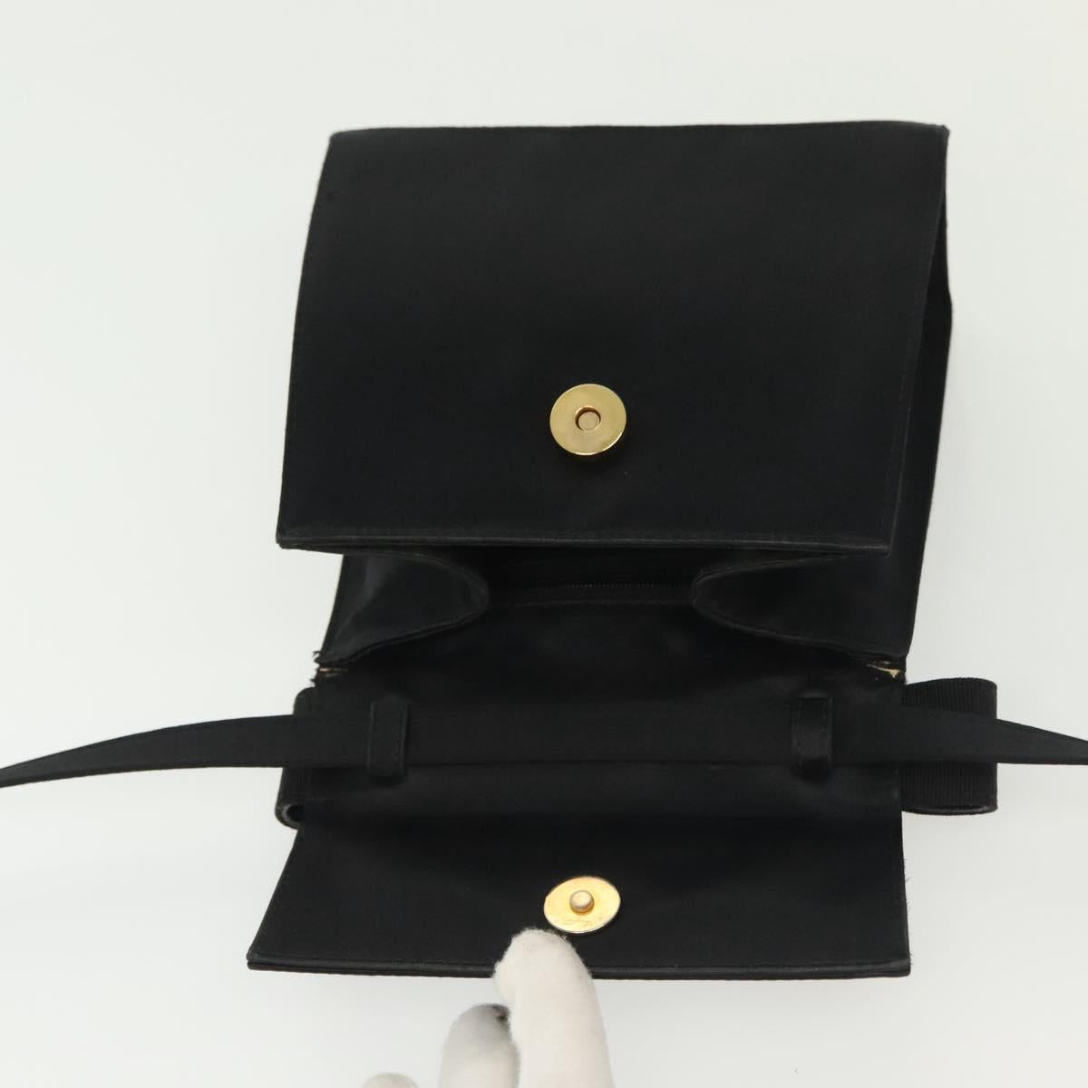 Salvatore Ferragamo Vala Shoulder Bag Satin Black Gold Auth 142122