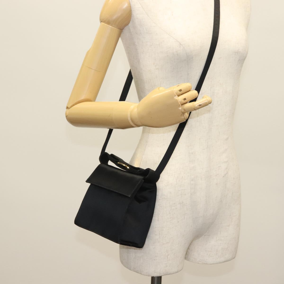 Salvatore Ferragamo Vala Shoulder Bag Satin Black Gold Auth 142122