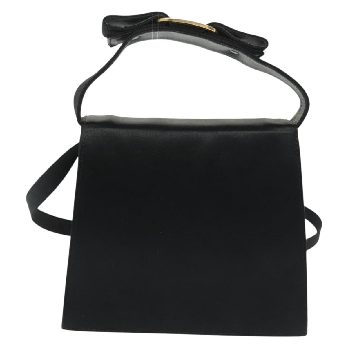 Salvatore Ferragamo Vala Shoulder Bag Satin Black Gold Auth 142122