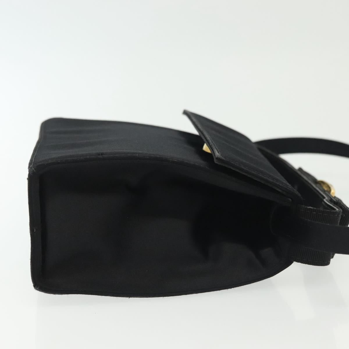 Salvatore Ferragamo Vala Shoulder Bag Satin Black Gold Auth 142122