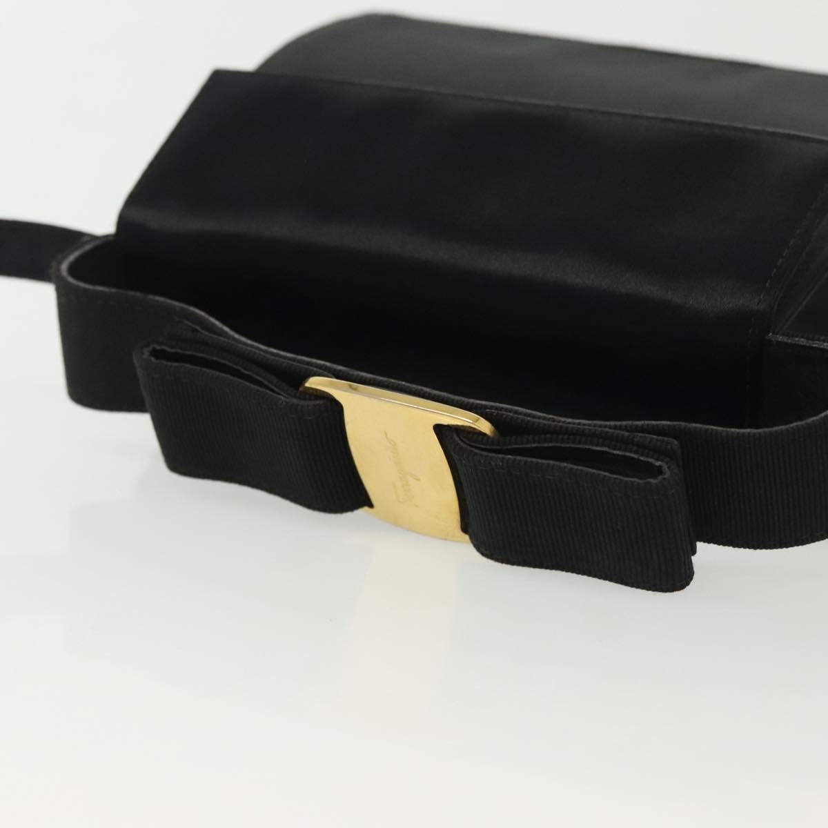 Salvatore Ferragamo Vala Shoulder Bag Satin Black Gold Auth 142122