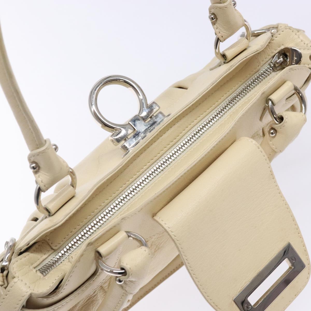 Salvatore Ferragamo Gancini Hand Bag Leather Ivory Silver Auth 142123