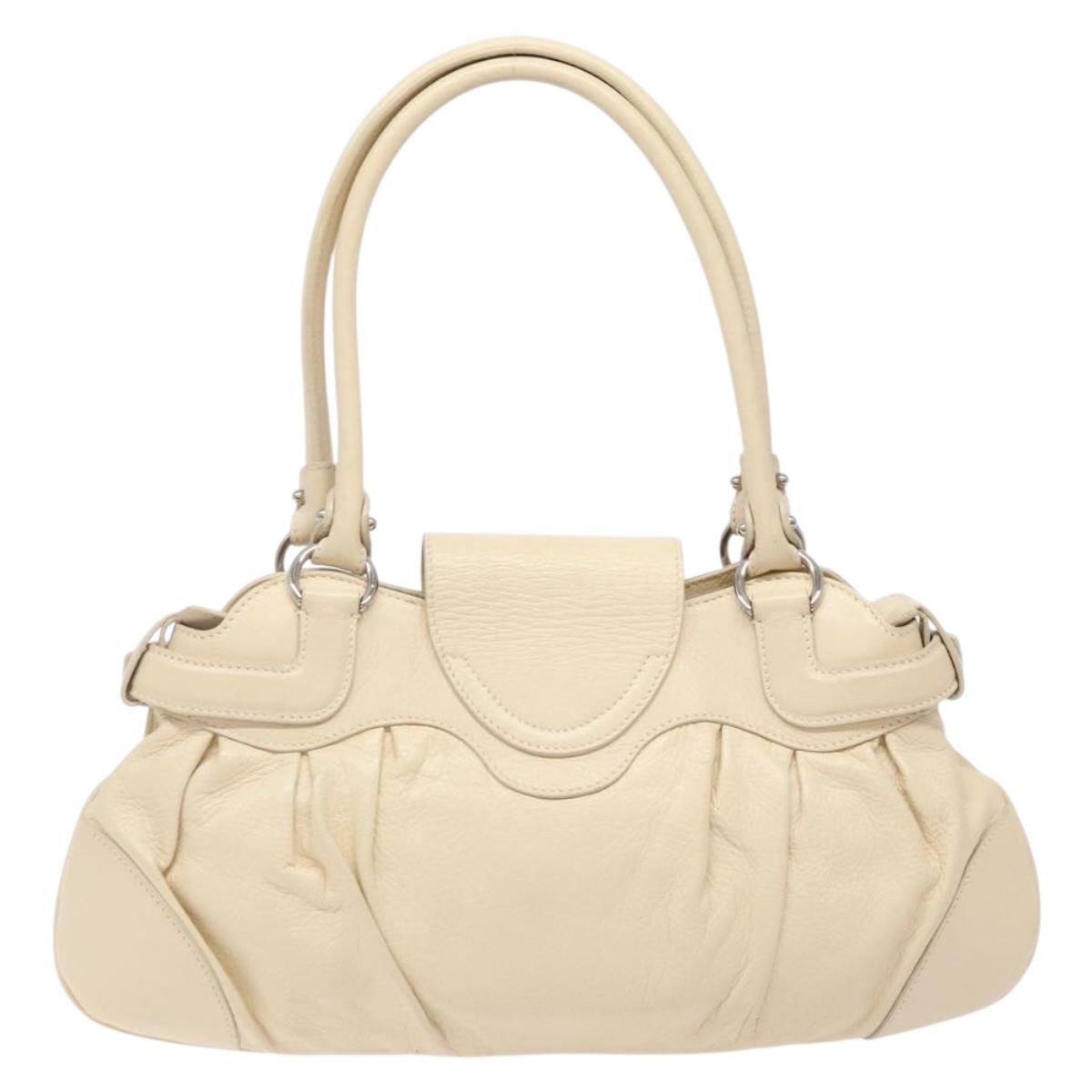 Salvatore Ferragamo Gancini Hand Bag Leather Ivory Silver Auth 142123