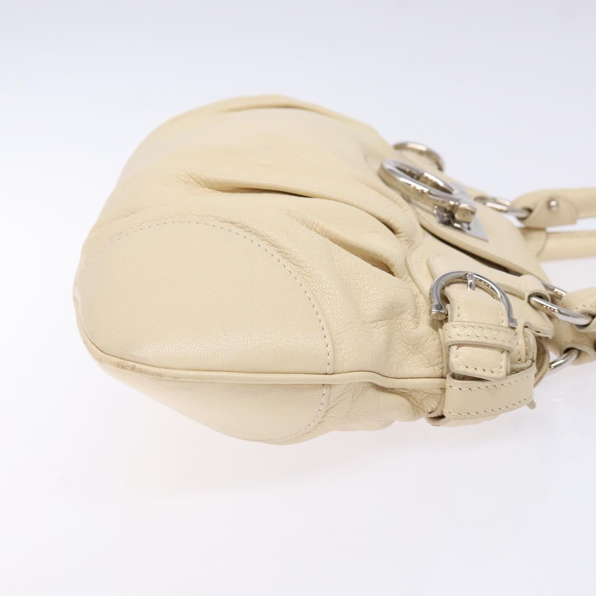 Salvatore Ferragamo Gancini Hand Bag Leather Ivory Silver Auth 142123