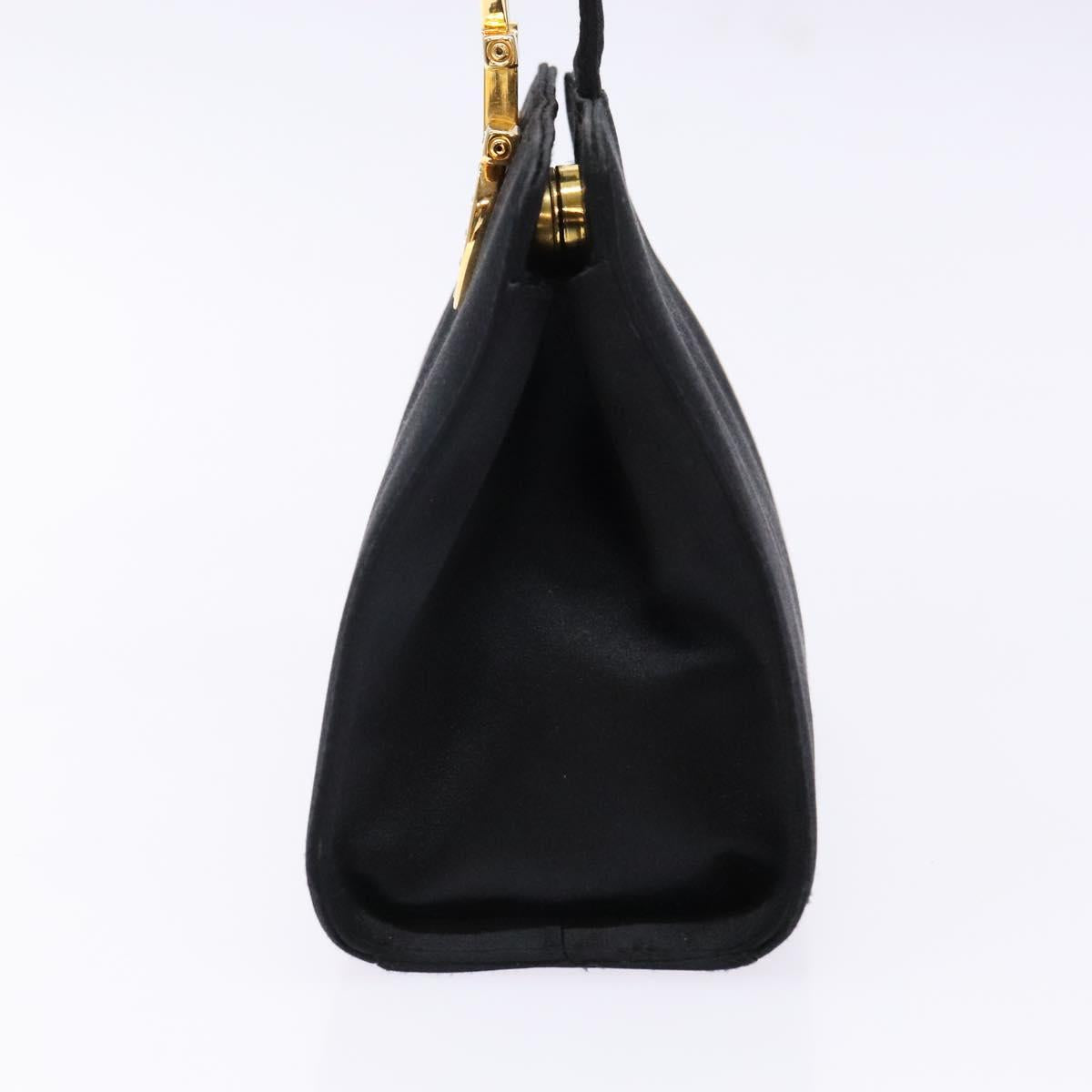 Salvatore Ferragamo Gancini Hand Bag Satin Black Gold Auth 142124V
