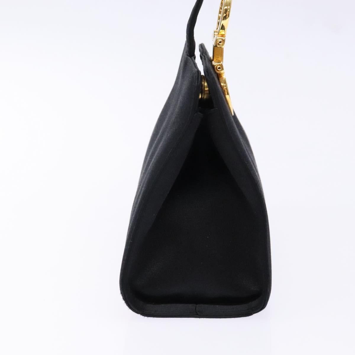 Salvatore Ferragamo Gancini Hand Bag Satin Black Gold Auth 142124V