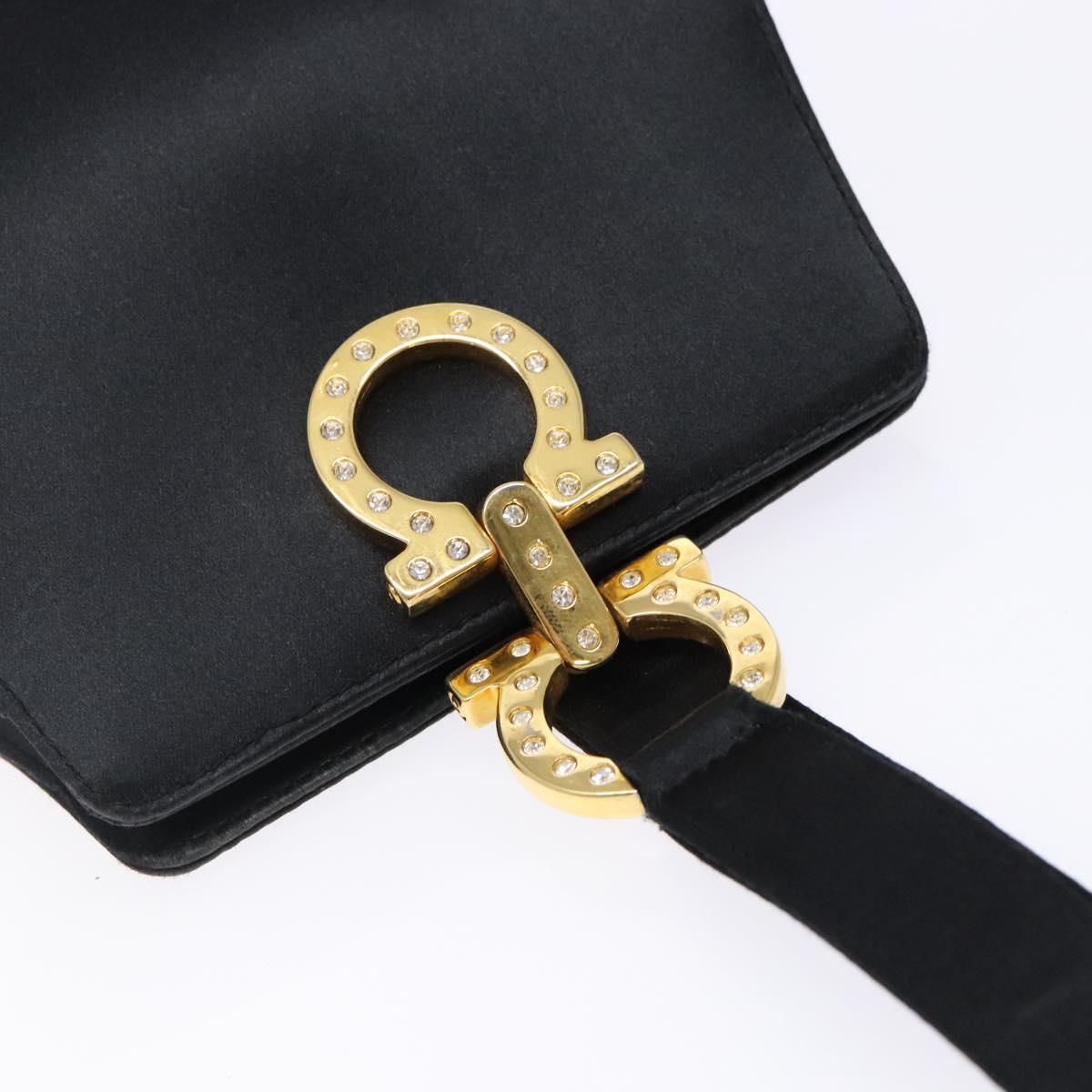 Salvatore Ferragamo Gancini Hand Bag Satin Black Gold Auth 142124V