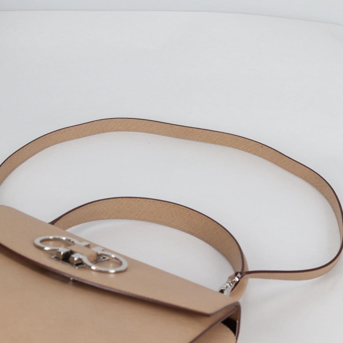Salvatore Ferragamo Gancini Hand Bag Leather 2way Beige Silver Auth 142127V