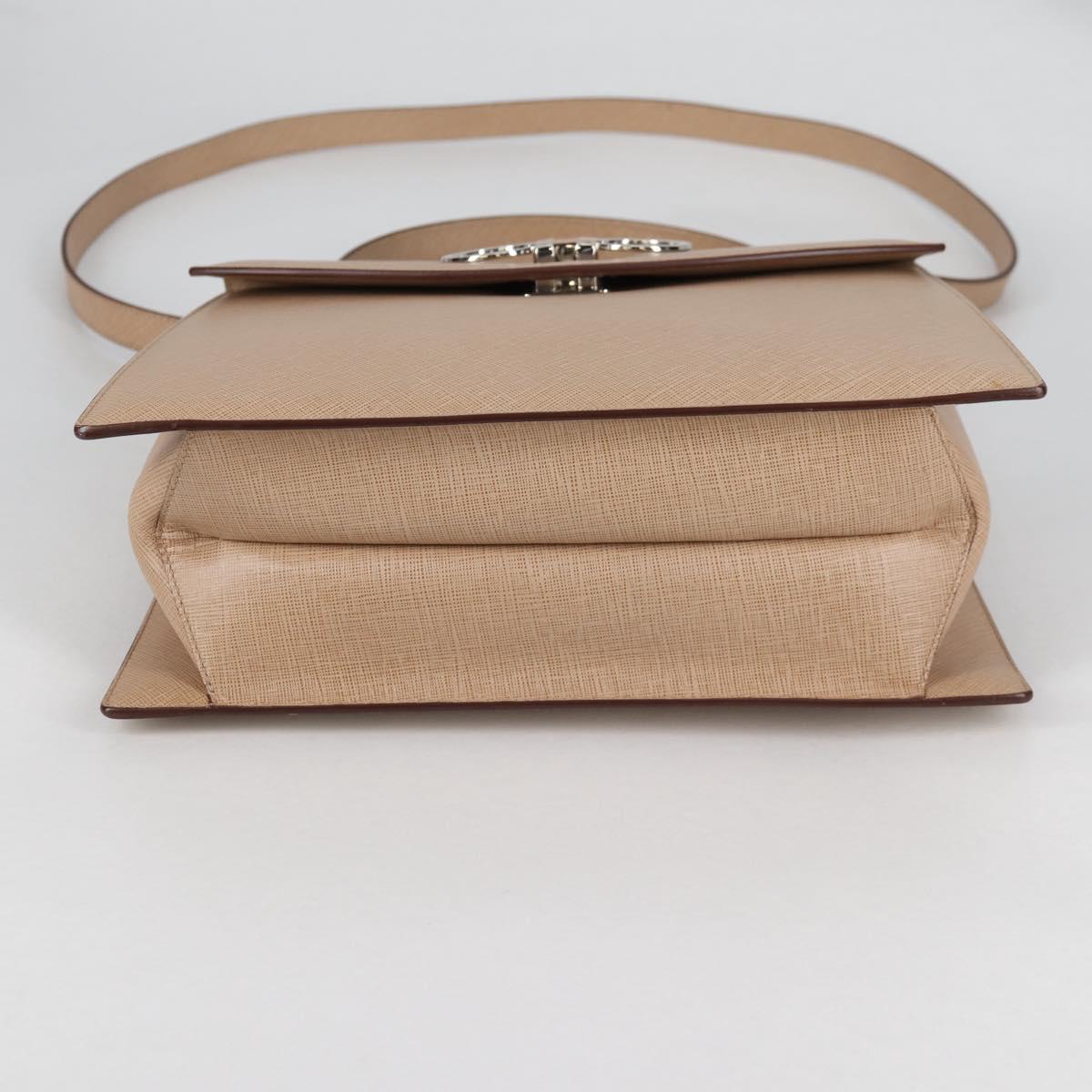 Salvatore Ferragamo Gancini Hand Bag Leather 2way Beige Silver Auth 142127V