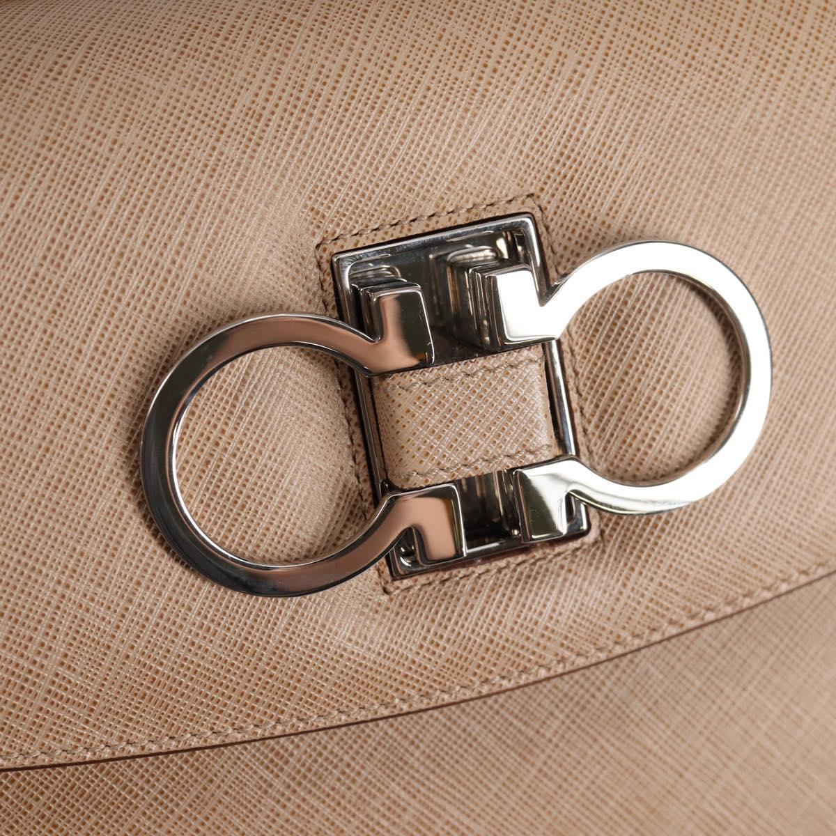 Salvatore Ferragamo Gancini Hand Bag Leather 2way Beige Silver Auth 142127V