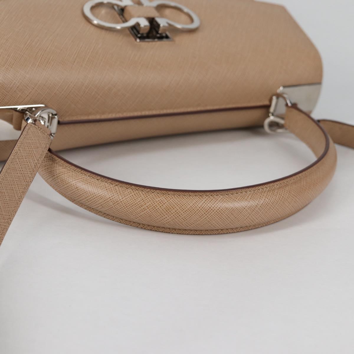 Salvatore Ferragamo Gancini Hand Bag Leather 2way Beige Silver Auth 142127V