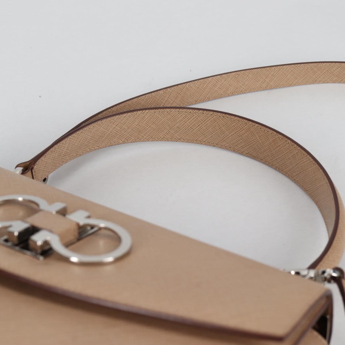 Salvatore Ferragamo Gancini Hand Bag Leather 2way Beige Silver Auth 142127V