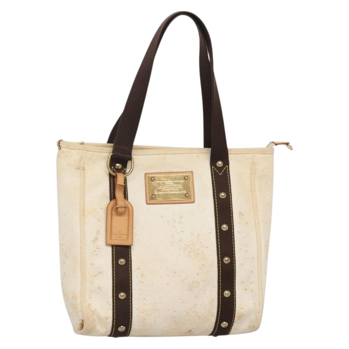 LOUIS VUITTON Antigua Cabas PM Tote Bag White Brown M40036 LV Auth 142158