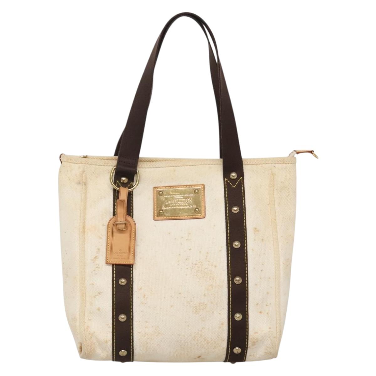 LOUIS VUITTON Antigua Cabas PM Tote Bag White Brown M40036 LV Auth 142158