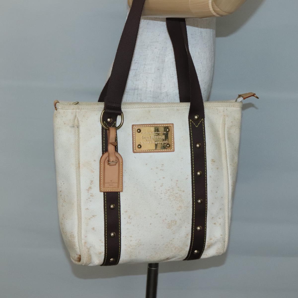 LOUIS VUITTON Antigua Cabas PM Tote Bag White Brown M40036 LV Auth 142158