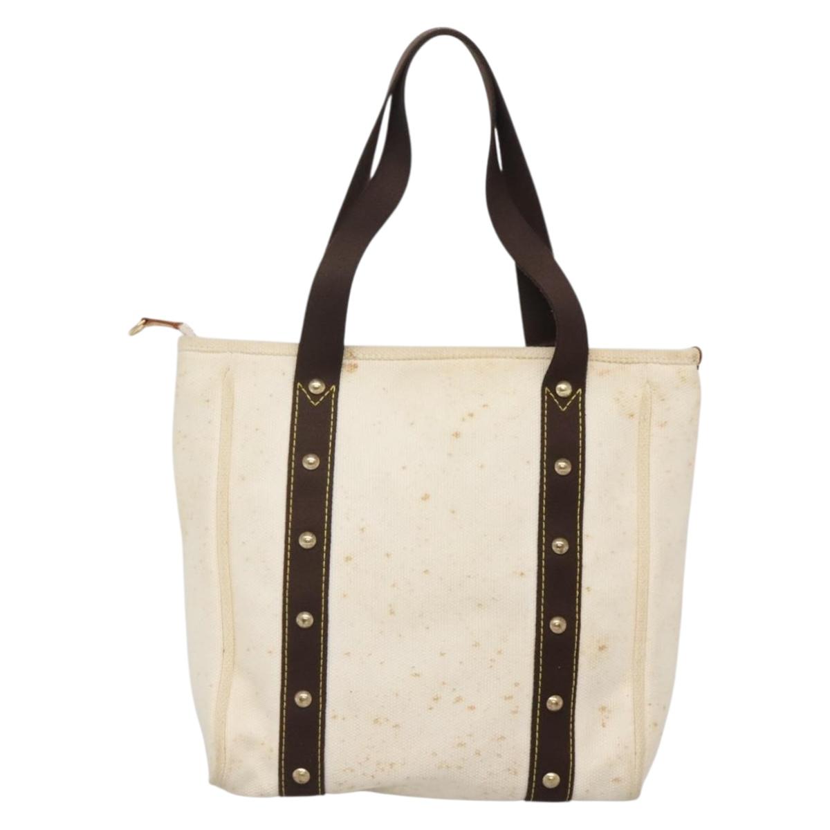 LOUIS VUITTON Antigua Cabas PM Tote Bag White Brown M40036 LV Auth 142158