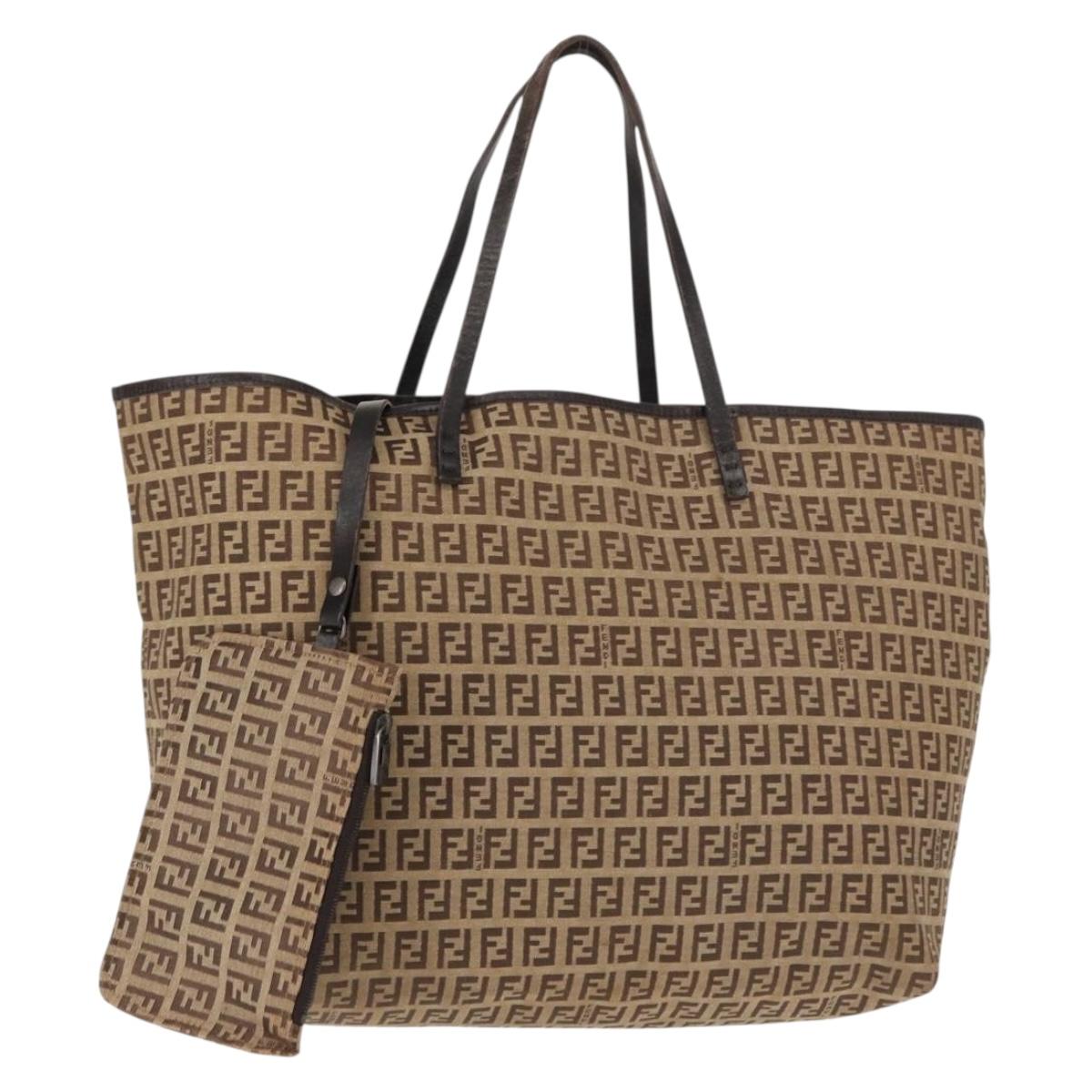 FENDI Zucchino Canvas Tote Bag Brown Auth 142159