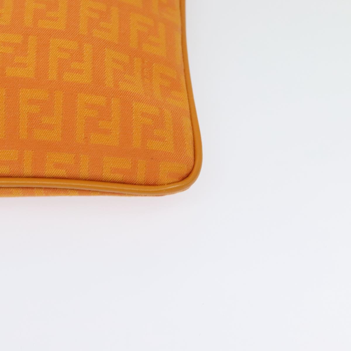 FENDI Zucchino Canvas Shoulder Bag Orange Silver Auth 142160