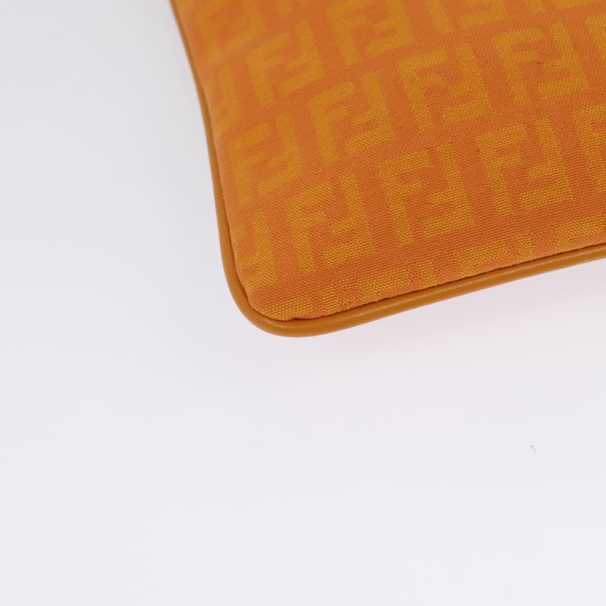 FENDI Zucchino Canvas Shoulder Bag Orange Silver Auth 142160