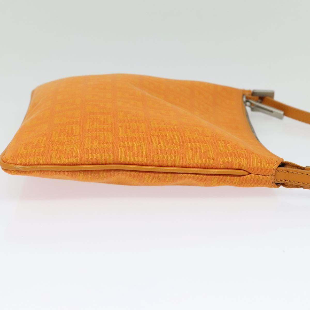 FENDI Zucchino Canvas Shoulder Bag Orange Silver Auth 142160